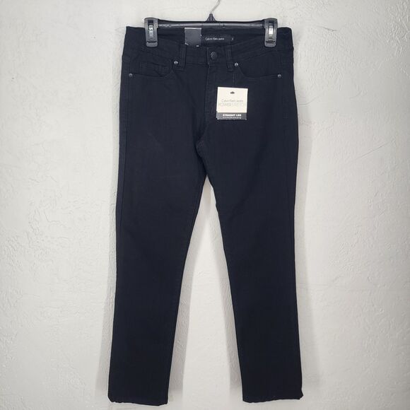 Calvin Klein Black Denim Straight Leg Power Stretch Jeans Size 6 NWT *Flaw* - Picture 1 of 10
